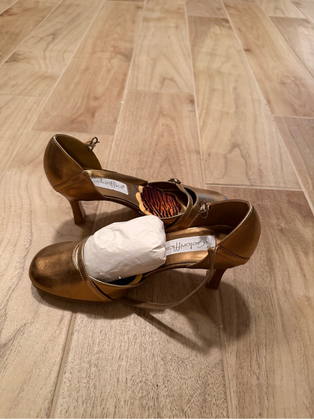 Gold Mary Jane Heels with Ankle Strap